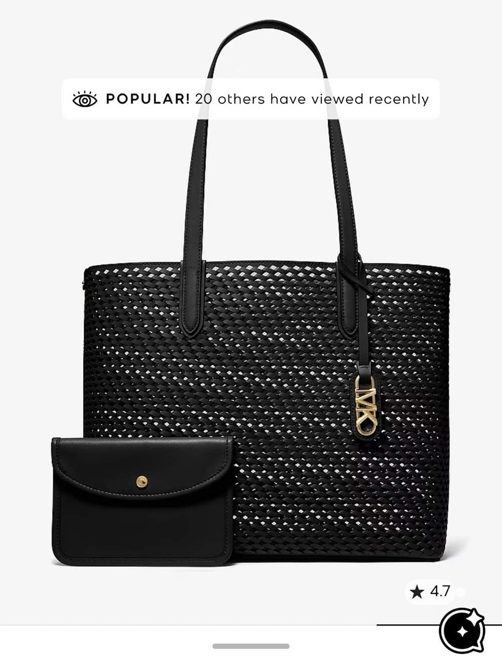 Michael Kors Black Woven Tote with Detachable Pouch and Gold MK Charm